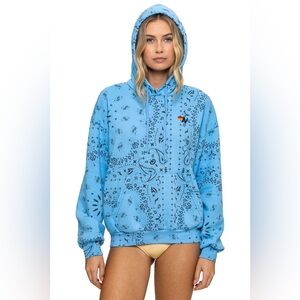 NWT aviator nation BANDANA RELAXED PULLOVER HOODIE - SKY size small